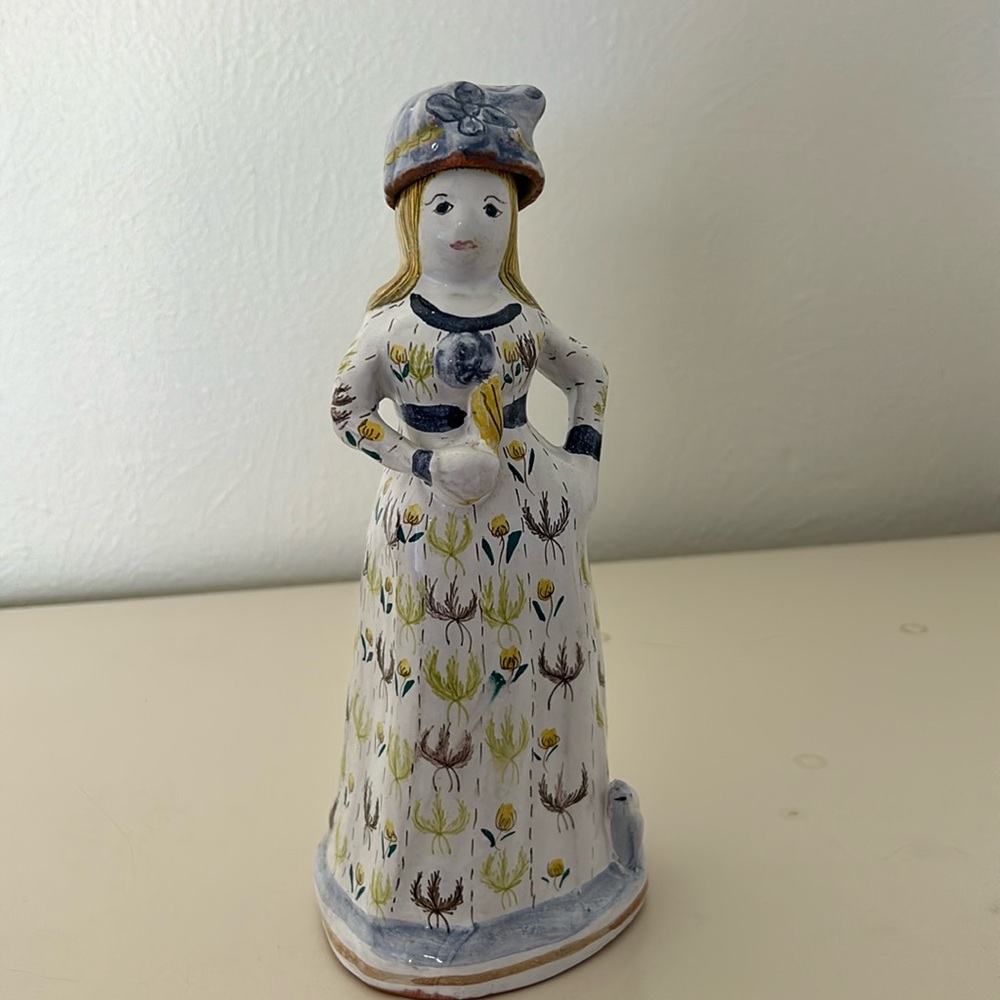 Mid 20th Century Hand Painted Portuguese Lady Decanter with Had/Lid